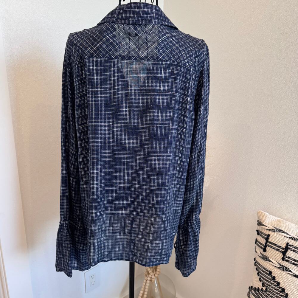 PAIGE Calissa Navy Plaid Flannel Peacoat Gunmetal Jimmy Check Top Medium - Picture 6 of 12